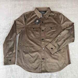 Cadogan Royce Suede Button-Up Shirt Mens Large Brown Stretch Flap Pockets NWT